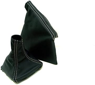 Manual Shift & E-Brake Boot Set Synthetic Leather Black, Gray Stitch Compatible with Subaru Impreza WRX STI 08-16