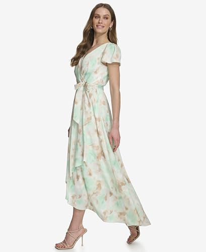 Image of DKNY Women's Flutter Sleeve Surplice Tie Fit & Flare Midi Dress