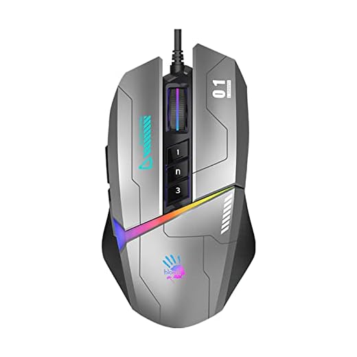 Bloody W60Max Mouse para jogos RGB FPS com fio, 10.000 CPI, todos os botões programáveis, taxa de relatório de 2000 Hz, 250 IPS, memória integrada de 4 m (cinza)