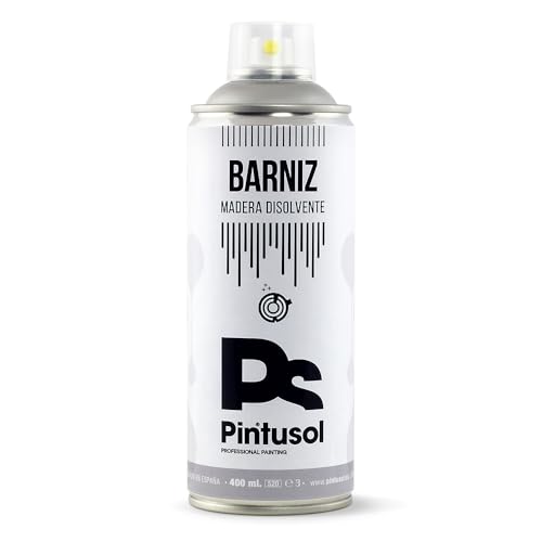 PINTUSOL Barniz Madera Exterior/Interior en Spray, Acabado Brillo Transparente, Protección Decoración Duradera, Fácil Aplicación, Bricolaje, Barniz Especial Maderas Profesional Espray 400ml