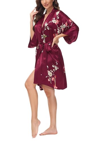 Women's Mulberry Silk Sleepwear 100% Silk Charmeuse Printed Short Robe Kimono