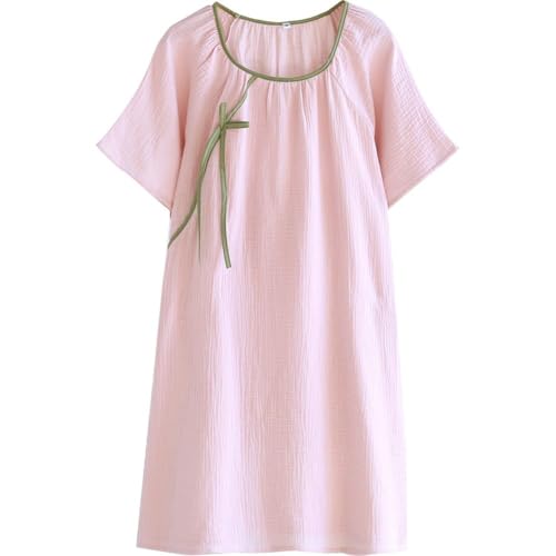 Robe de nuit en gaze de coton rose style chinois pour vos soirées d'été