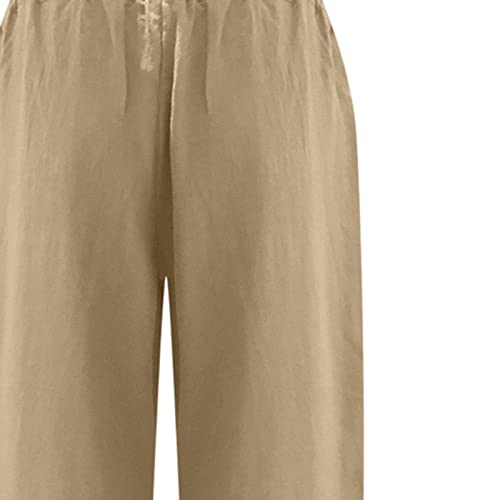 Womens Capris for Summer Dressy Fitted Capri Pants Cotton Linen Casual Pants 2024 Trendy Beach Vacation Outfits Flowy Pants Khaki 2X4