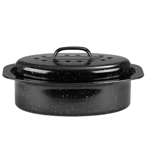 Jy Cookment Granite Roaster Pan, Small 13” Enameled Roasting Pan With Domed Lid. Oval Turkey Roaster Pot, Broiler Pan Great For Small Chicken, Lamb. Dishwasher Safe Cookware Fit For 7Lb Bird