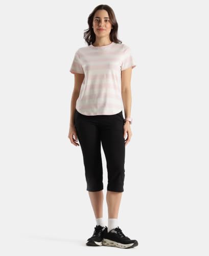 Image of Jockey A121 Women Super Combed Cotton Stripe Fabric Relaxed Fit Round Neck Half Sleeve T-Shirt with Curved Hem Styling