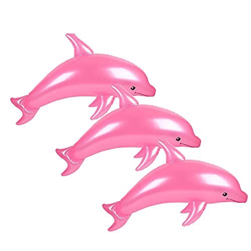 Huge 40' Pearlized Dolphin INFLATE Inflatable Pool Toy Beach Poolside Aquatic Themed Decor Birthday Party Buffet Table Decoration (Pink - 3 Pack)