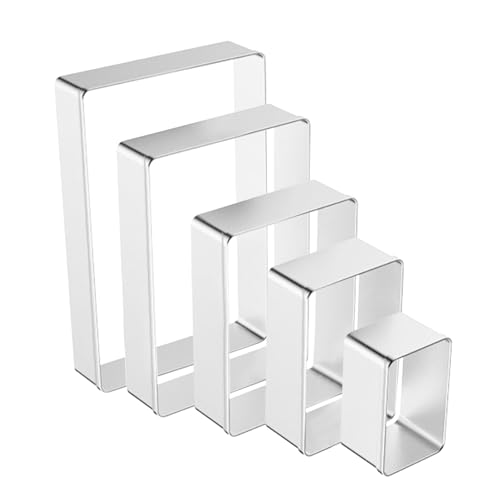 Image of 5pcs Stainless Steel Square & Rectangle Cookie Cutter Set,1 Inch Depth Fondant Cake Pastry Molds,Silver Baking Shaping Tools