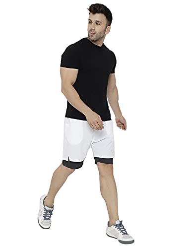 Image of CHKOKKO Double Layered Gym Shorts for Men Workout | Compression Inner Layer with Pockets Across Inner Outer and Back | Dry Fit Sports Athletic wear for Running Jogging or Training