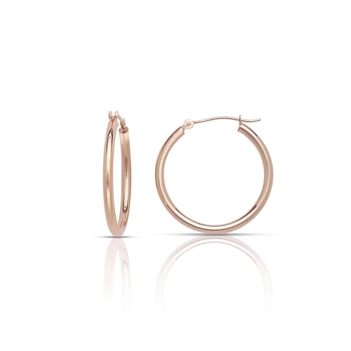 Olivia's Collection 14k Rose Gold Bright Polished Hoop Earrings (13-25x2.0mm), Piercing to Lobe, Upper-Lobe for a Woman, Man, or Teen