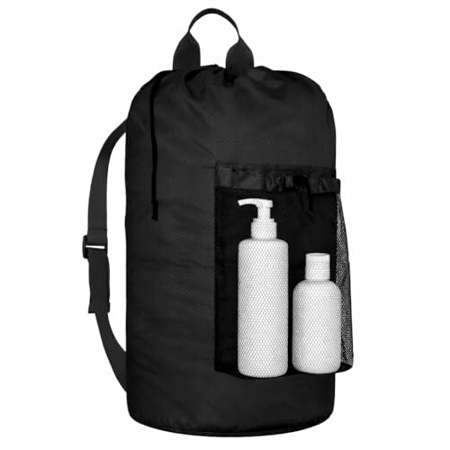 iaodia Laundry Bag Backpack Large Travel Laundry Backpack with Adjustable Shoulder Straps Portable Hamper Bag for College, Dorm, Apartment Camp(Black)