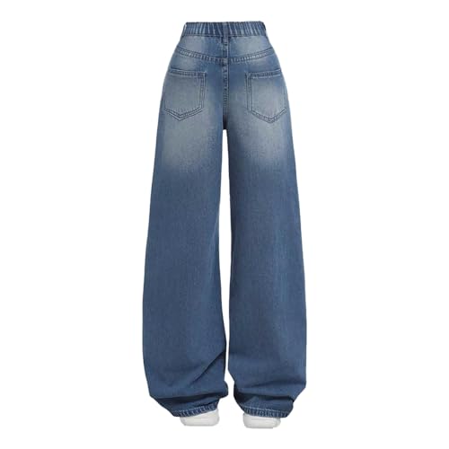 Tween Girls Wide Leg Jeans - Zipper Fly and Pockets, Elastic Waistband Cute Baggy Denim Pants for Girls Clothing4