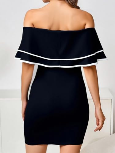 Women's Off The Shoulder Mini Dress Elegant Ruffle Bodycon Evening Party Club Dresses2