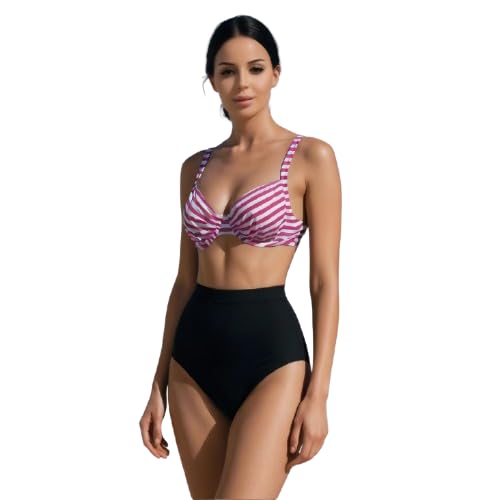 urge Structured Underwire Bikini Bra Top for Women | Pink and White Striped Balconette Swim Top with Molded Cups | Supportive Wide Straps | Top Only-picture-26