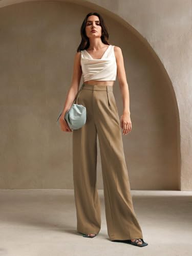Image of KOTTY Women's High Waist Solid Color Hook and Bar Wide Leg Casual and Formal Trousers