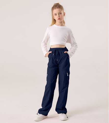 Image of Cargo Pants for Girls Parachute Baggy Joggers Elastic Waist Wide Leg Hip Hop Dance Outfits Size 7-14
