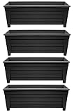 Optimal Products Long Trough 55cm Plant Pot Plastic Planter Indoor Home Outdoor Garden Window Herb Flower Box (4 Trough, Ebony/Black)