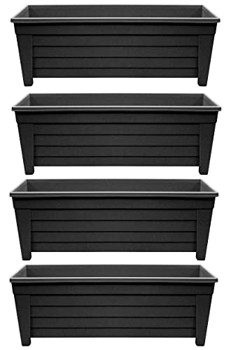Optimal Products Long Trough 55cm Plant Pot Plastic Planter Indoor Home Outdoor Garden Window Herb Flower Box (4 Trough, Ebony/Black)