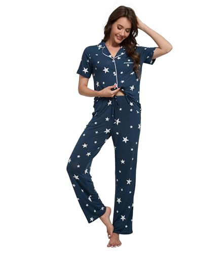 Image of WiWi Viscose from Bamboo Women's Pajamas Set Super Soft Button Down Top and Pants Sleepwear Cooling Pjs S-3X
