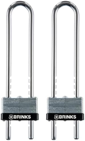 BRINKS - Candado con llave de acero laminado de 1.732 in con grillete ajustable - Cromado con grillete de acero endurecido (paquete de 2)