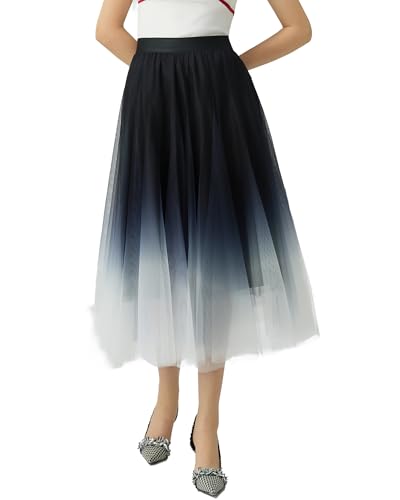 Women’s Tulle Skirts Midi Elastic High Waist Pleated Mesh Flowy A-Line Party Long Tutu Skirts…