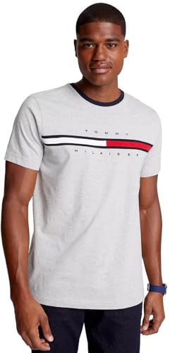 TOMMY HILFIGER Men's Regular Fit Flag Embroidered Crew Neck T-Shirt 2024 Collection, Large, White