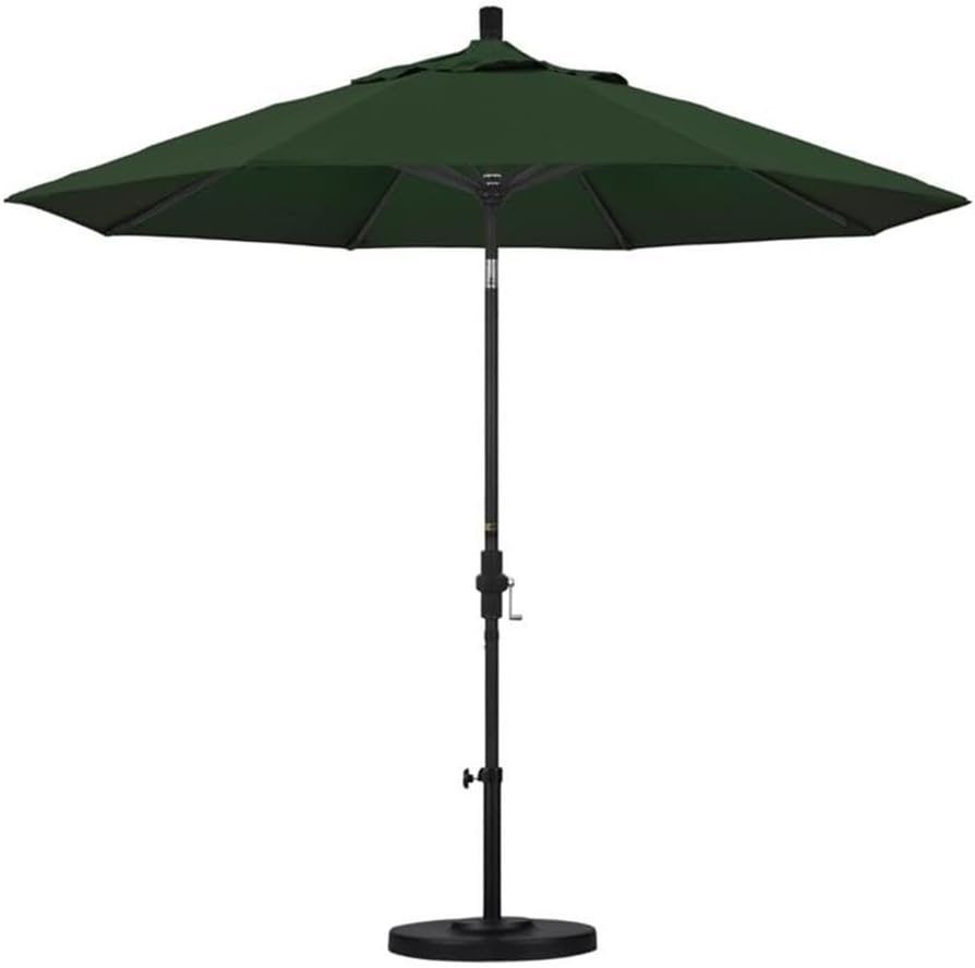 Pemberly Row 9 ft Patio Umbrella, Aluminum Frame, Pacifica Hunter Green Finish with Collar Tilt, Durable Outdoor Sun Shade for Backyard, Garden, or Deck