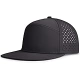 AOPREL Flat Brim Baseball Cap for Men Adjustable Trucker Hats Water-Resistant Performance Hat with Breathable Laser Perforated for Running, Golf, Workout, Gym & Outdoor Black