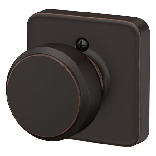 Image of Schlage F170 BWE 716 LFL Bowery Door Knob with Laflin Trim, One-Sided Non-Turning Dummy Handle, Aged Bronze