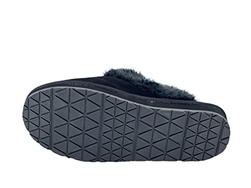 Image of Clarks Womens Open Back Suede Leather Comfort Clog Slipper JMS0583C - Plush Faux Fur Trim - Indoor Outdoor House Slippers For Women