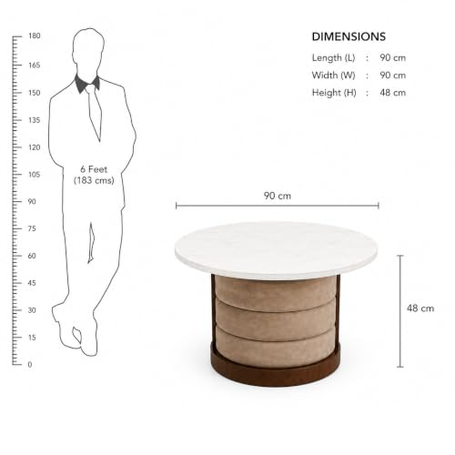 Image of The Attic Baithak Coffee Table, Coffee Table for Living Room, Marble Top, with 3 Integrated Seats, Honey & Beige