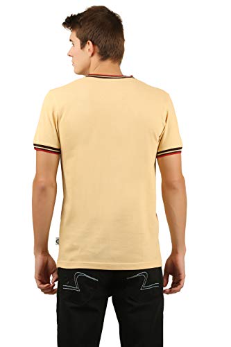 Image of Zebu Men's Half Sleeve Cotton Henley Neck Tshirt with bio wash (Pack of 1). Beige