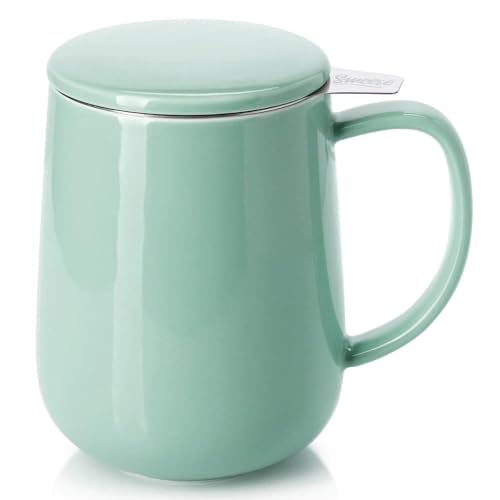 Sweese 20 OZ Porcelain Tea Mug with Infuser and Lid, Loose Leaf Tea Cup, Gifts for Tea Lover - Mint Green