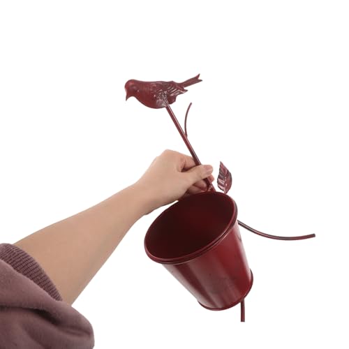 Soporte metálico con cubo rojo para interior y jardín 5
