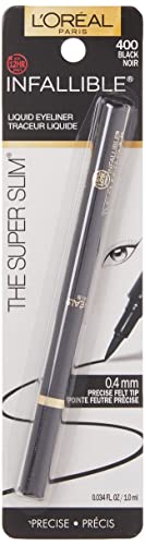 L'Oreal Paris Makeup Infallible Super Slim Long-Lasting Liquid Eyeliner, Ultra-Fine Felt Tip, Quick Drying Formula, Glides on Smoothly, Black, Pack