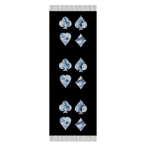 Poker Playing Card Marble Pattern Women Tassel Scarf Cashmere Long Shawl Warm Scarves Clothing Accessories