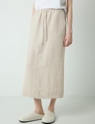 IDEALSANXUN Linen Skirts for Women Spring Summer Casual Trendy Elastic High Waisted Cotton Midi Skirt with Pockets2