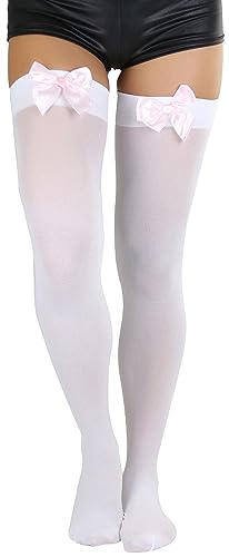Image of ToBeInStyle Women's Opaque Long Thigh High Stockings w /Decorative Front Satin Bow