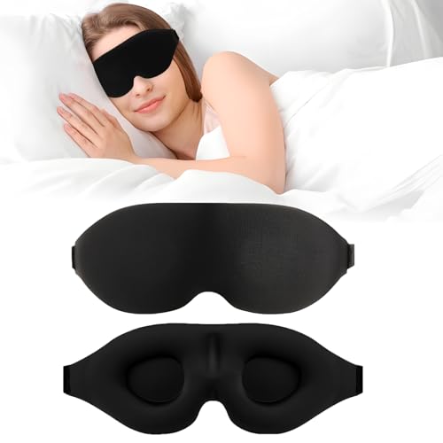 2 Stück 3D-Schlafmaske für Seitenschläfer, Schlafbrille, Sleeping Mask, Sleep Mask, Verstellbares Gummiband, Schattierung und Atmungsaktiv, Unisex,...