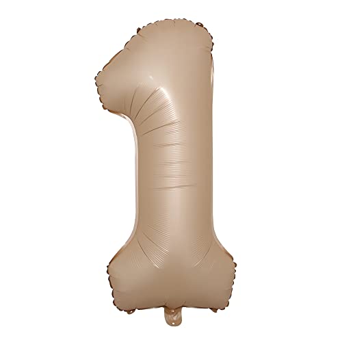 40 Inch Caramel Cream Color Number Balloons 0-9 Large Digital Foil Helium Brown Beige Balloon Happy Birthday Party Decoration (40 Inch Caramel 1) #TOP7