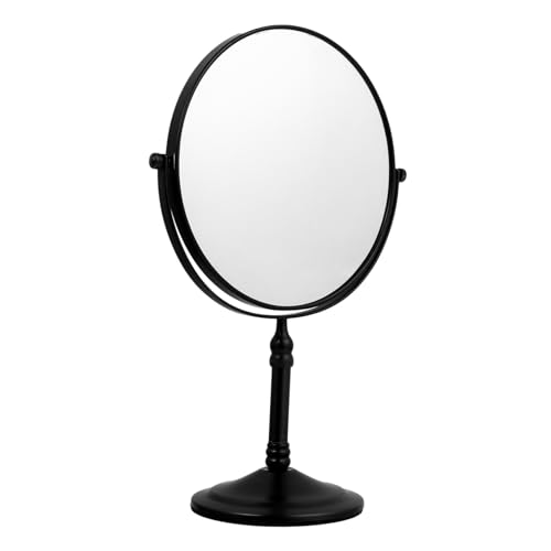 Healeved 1 Pieza Espejo De Maquillaje De Aumento Espejo Giratorio De Doble Cara Maquillaje Vanidad Espejo para Maquillarse Vanity Mirror con Luces Condujo Tocador De Maquillaje Negro Metal