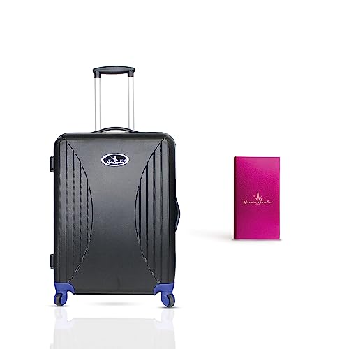 VK Vivien Kondor London (Maleta de cabina + batería externa combinada) equipaje pequeño | Batería externa delgada de 10000 mAh, Pink, Black Cabin Suitcase, Juego de equipaje