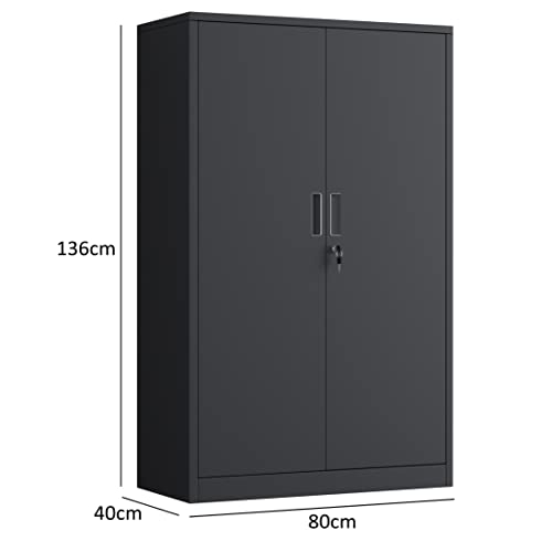 iJINGUR Metal Storage Cabinet with Locking Doors and 3 Adjustable Shelves, Lockable Steel Storage Cupboard for Home Office Garage Pantry (Black) - 3