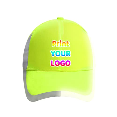 YOWESHOP Baseball Cap Safety Hat with Reflective Strip Sun Hat Customize Logo (Yellow only hat, Print)