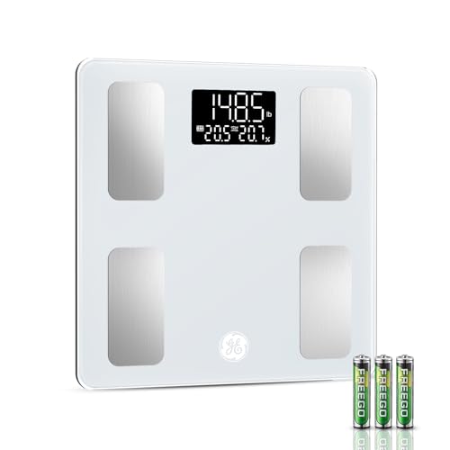 GE Smart Scale for Body Weight: BMI Body Fat Digital Bathroom Scales, 13 Body Composition Monitor Health Analyzer for Home Gym, Bluetooth App Sync, Accurate 400lb Weighing, White 11.8inch