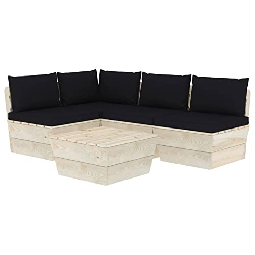 Homgoday Sofa palets Exterior Sofa palets Exterior con Cojines Muebles de jardín de palets 5 Piezas y Cojines Madera de abetoEsquina + 3X centrales + MesaNegro - imagen 2