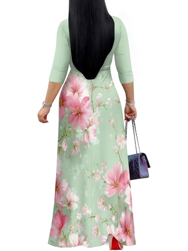 Image of PinkPatty Plus Size Maxi Dresses for Women Casual Flowy Long Dress 3 /4 Sleeve V Neck Wrap Dress with Belt