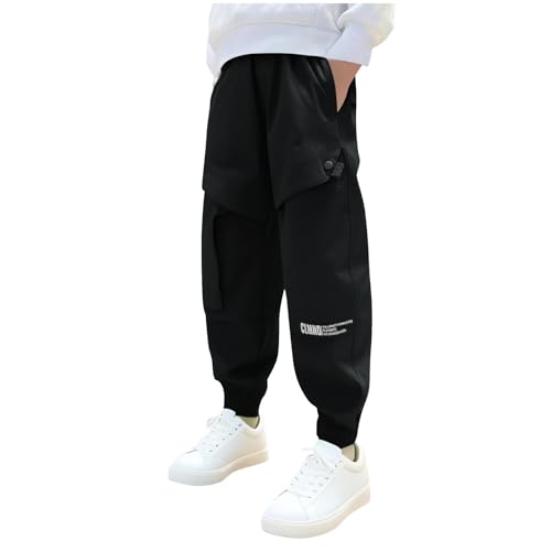 Boys Cargo Pants Casual Elastic Waist Drawstring Trousers with Multi Pockets Comfy Lounge School Pants for Boy