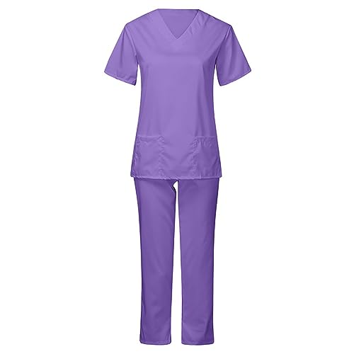 NUSGEAR Uniforme sanitario o Conjunto Sanitario Mujer Camiseta manga corta y Pantalones Enfermera Conjunto Casaca Tops de Mujer Uniforme Color Sólido