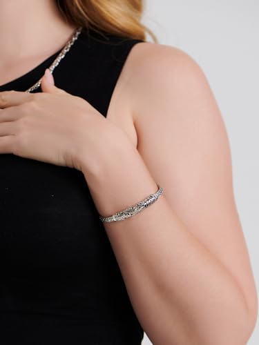 Image of DEVATA Sterling Silver 925 Bali with Dragon Bone Tulang Naga /Borobudur /Wheat Paddy Chain Bracelet