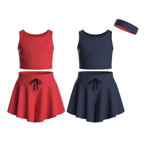Image of Flowy Girls Butterfly Shorts Skirts w /Pockets & Athletic Sleeveless Tank Tops, Dance Tennis Cheer Running (5pc Set)